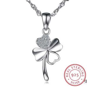 Pendant Necklaces Cute Clover Style Crystal Pendants Necklace For Women Wedding Party Pure 925 Sterling Silver Lady Choker Necklaces Accessory 240410