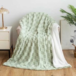 Blankets Rabbit like fur blanket lunch break blanket leisure sofa blanket flannel air conditioning blanket jacquard cover blanket