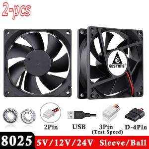 Chłodzenie 2 sztuki Kulka partii 8 cm 80 mm x 25 mm 8025 5V 12V 24V 48V DC bezszczotek komputerowy PC CPU Cooling Fan Fander 2 Pin 3pin chłodnica