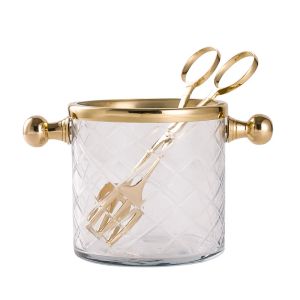 Handmade Brass glass ice bucket with ice clip dining table cooler wine wine rack ice bucket champagne can cooler