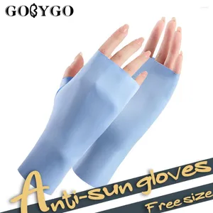 Cycling Gloves GOBYGO Ice Silk Sun Protection Running Women Outdoor Sport Flat Mouth Half Finger Breathable Non-slip Palm