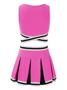 Girls Cheerleader Costume Sexy Crop Top with Mini Pleated Skirt Kids Cheerleading Uniform School Girls Cosplay Outfit Sportswear