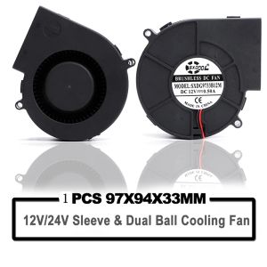 Kylning Ny SXDOOL DC 9733 12V 24V BLOWER FAN 97mm 97 x 33mm BBQ Blower Big Air Blower Flow Centrifugal Fan 3000 rpm Hylsa/kulslagret