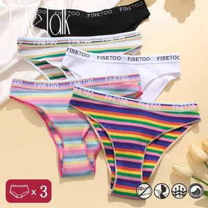 Calcinha feminina 3pcs/set women women colorido baixa ascensão algodão tira arco -íris sumates roupas íntimas para garotas femininas lingerie macia fofa