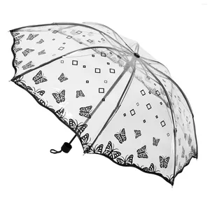 Umbrellas Butterfly Transparent Umbrella Foldable For Handbag Travel Rain Small Backpack Black