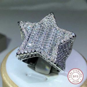 Anéis de banda 925 Mens/mulheres prateado Luxury Star Diamond Ring Pure Branco/Anel de Ouro Amarelo Brilhando Jóias de Hip Hop Presente J240410