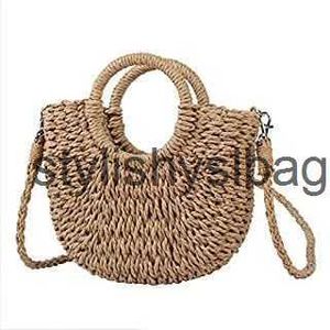 Cross Body Grass Woven Bag Paper Rope Corn Skin Yuan Dou Moon Beach Travel and Leisure Versatile Hand Helda Diagonal Cross H240410