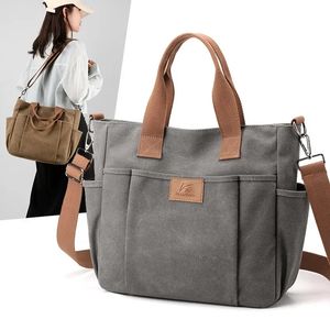 Eğlence tote çanta çok cep kalınlaştırılmış tuval omuz büyük kapasiteli bilgisayar çanta yüksek kaliteli kadın crossbody 240410