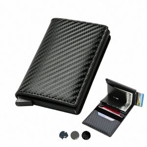 cartões de cartão de crédito de fibra de carboidratos Walets Men Brand RFID Black Magic Trifold Leather Slim Mini carteira pequena bolsa machos de bolsas machos C0WN#