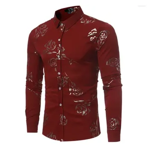Herren -Hemdhemden Autumn Button Hemd Persönlichkeit Weihnachtsgeschenk Luxusmantel Rosenabdruck Abend Top Prom High -End -Kleidung 2024