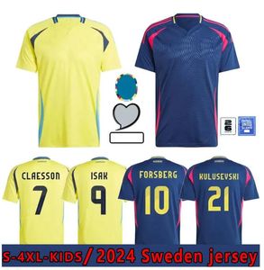 2024 Szwecja Larsson Mens Mens piłka nożna Drużyna narodowa Dahlin Brolin Ingesson Home Yellow Away Blue Dorosły Football koszulki mundury dla dzieci zestaw dla dzieci