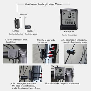 Sunding Multifunctional Bicycle Computer Wired Waterproof Cycling Speedometer Temperature Testing Stopwatch Bike Accessories