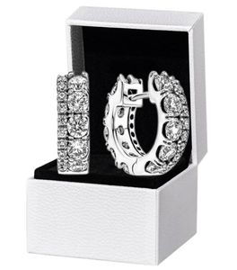 女性メンズダブルバンドPave HoopEarrings Original Gift Box for Authentic 925 Sterling Silver Party Circle Stud Earring5667110