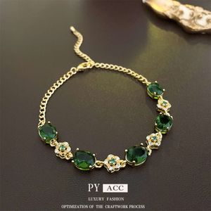 Emerald Studded Diamond Flower Bracelet with Genuine Gold Electroplating, Light and High-end Feel Earrings, New Internet Red Earrings