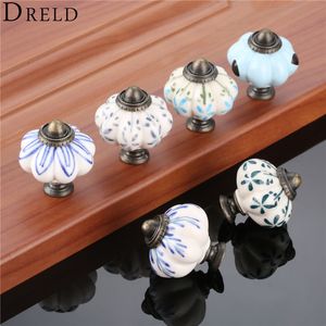 DRELD 38*33mm Antique Pumpkin Cabinet Knobs European Furniture Handles Ceramic Door Knob Drawer Cupboard Kitchen Pull Handle