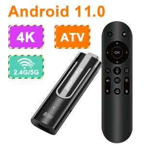 Box Transpeed Android 11 TV Stick 4K 3D HDR10+ ATV AMLOGICS905Y4 med Voice Remote 2.4G 5G Dual WiFi BT5.0 Portable Smart Box