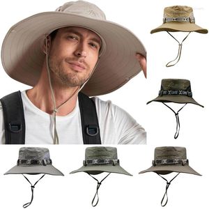 Berets Summer Men Bucket Hat Outdoor UV Ochrona Ochrona szerokie Brim Panama Safari Hunting Turing Mesh Fisherman Beach Cape Suncreen Cap