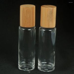 Lagringsflaskor 10 st 10 ml rullar på glas för återfyllningsbar behållare med eterisk oljor med bambu lock kosmetik