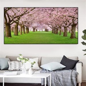 Blossomi di ciliegio Aestetici Paesaggio Tree Pink Tree dipinto di poster astratti e stampe Immagini da parete Decor home Frame