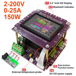 150W All-In-One Bluetooth DC Power USB Test Cihazı Elektronik Yük Lityum 18650 25A Pil Kapasite Monitörü Deşarj Ölçer