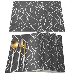 Bordmattor Twisted Lines Modern Art Gray Placemat för matbordsbord Kök Mat Pad Pad 4/6st Heminredning