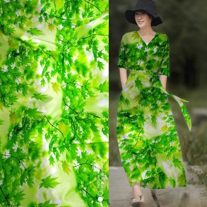 Silks Tela Para Tapizar 97% Pure Silk Satin Fabric Designer 19mm Lace Material Sicily 3d Print Green Flowers Fabrics For Dresses