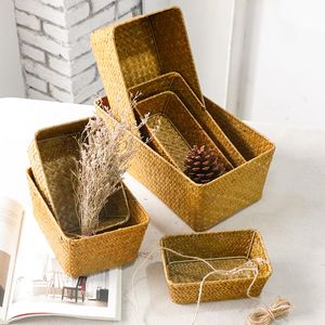 Luanqi Rectangular Hand-Woven Wicker Basket Fruit Storage Box Home Decorative Supplies Badrum Kosmetikorganisation Organisation