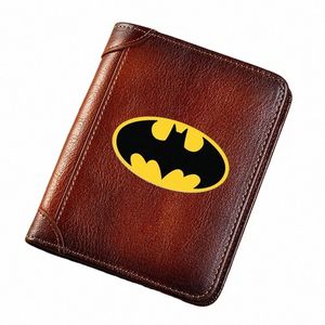 high Quality Genuine Leather Wallet Bat Symbol Printing Standard Purse BK166 P5iz#