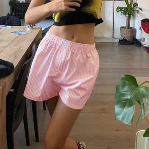 Kvinnors shorts sommar avslappnad pyjama set retro randigt elastiskt band löst fit lounge strand för semester streetwear