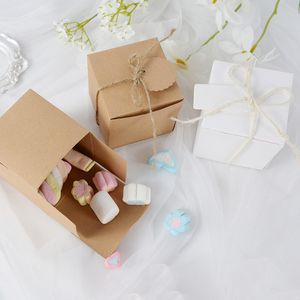 10st Square Kraft Paper Candy Box With Rope Wedding Favor Lace Chocolate Box For Birthday Baby Shower Party Present Pakcing Decor