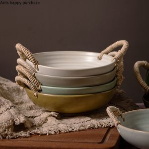 Terrotela rotonda a piatto in ceramica binaurale piatto di snack vassoio vassoio per la zuppa di zuppa piastra per noodle ciotola per panorami