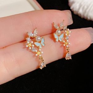 Stud Earrings Korean Exquisite Flower Butterfly Tassel For Women Zircon Star Moon Kitten Dangle Earring Wedding Party Jewelry