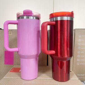 USPS отправляется в Starbks Winter Pink и Red Tumbler 40 унций с помощью логотипа с изолированной чашкой с силиконовой крышкой и соломенным электрическим розовым неоновым оранжевым зеленым желтым