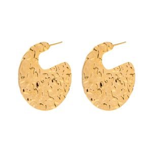 Unique Hammer Texture Stainless Steel Earrings 18K Gold Non-Fading Chic Design Small Size Trendy Statement Piece