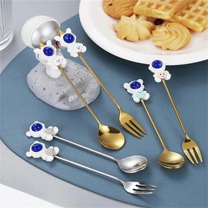 Forks Cartoon Fruit Fork Stainless Steel Ice Cream Dessert Spoon Cake Milk Coffee Kitchen Dinnerware Children Kids Gift