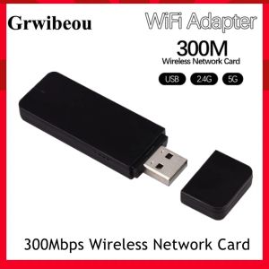 Карты Grwibeou Portable 300MBPS Wireless USB2.0 Wi -Fi Adapter High Speed 2,4G5G RT5572 Универсальная двойная сетевая карта для ПК ноутбука
