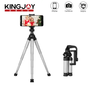 Tripods Kingjoy Mini Tripod Desktop Phone Surrendo ao vivo Suporte com adaptador de clipe para fotografia de viagens de selfie para celular.