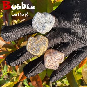 Bubble Letter Baguette Cross Rings for Men Iced Out Finger Charms Real Gold Plated Prong Setting Hip Hop Jewelry 240322