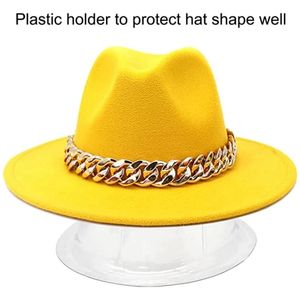 Mulheres Fedoras Chain Golden Fedora Hat Men Men Men Brim Brim Color Jazz Capinho Jazz Autumn Inverno Panamá Hat Gentleman Hat 240322