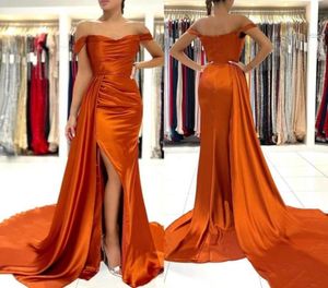 Off Axel Split Side High Sexy Orange Prom Dresses 2022 Cap Sleeve Plus Size Par Afton Doughs BC11177 06159565846