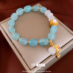 Real Gold Electroplating Gourd Sea Blue Treasure Bracelet China-chic Fashion Versatile String Antique Art High-level Hand Jewelry