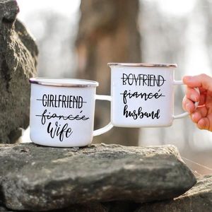 머그잔 여자 친구 약혼자 아내 보이 친구 약혼자 남편 커플 창조적 인 에나멜 야외 여행 캠핑 모닥불 커피 워터 컵