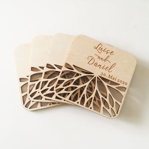 Großhandel Custom Custom Coasters Hochzeit Untersetzer Personalisierte hölzerne rustikale Untersetzer sparen das Datum Hochzeitsgeschenk Hochzeitsgeschenke