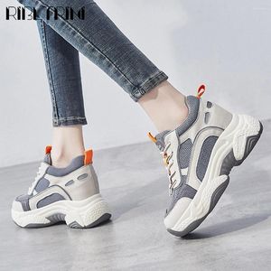 Fitnessschuhe Ribetrini Damen elegante Höhe zunehmenden prägnanten Herbst Split Leder Frauen Sneakers Plattform hoch