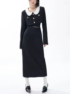 Vestidos de trabalho France vintage elegante conjunto de três peças do estilo coreano Sweet Midi Skirt Suit Feminino Black Retro Casual Split 2024