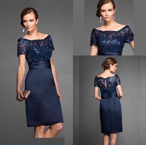 Navy Blue Vintage Mother of the Bride Dresses Elegant Knee Lunghezza con cerniera corta abiti da matrimonio corti 9646523