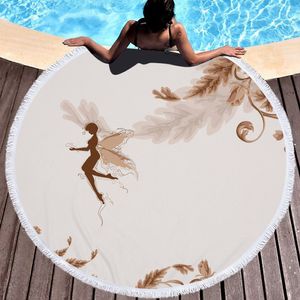 Summer Microfiber Round Beach Handduk Circle Fairy Cupid Wings Print Dusch Bad Handdukar Yoga Mat Filt Toalla de Playa Redonda