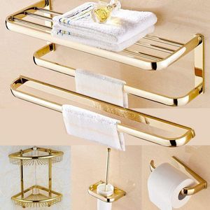 Bathroom Accessories Set Gold Brass Square Paper Tissue Holder Towel Bar Soap Basket Towel Rack Glass Shelf Bath Hardware