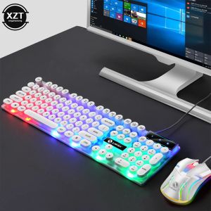 Combos GTX300 Punk Game Keyboard Mouse 104 Retro Round Key Cap RGB Backlit USB Wired Mouse and Keyboard Gamer Kit for PC Laptop Desktop