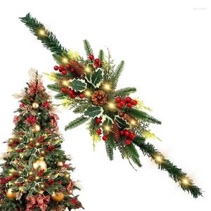 Dekorative Blumen Weihnachten Girlanden Kiefernkegel Künstlicher Kranz Weihnachts -Baum Ornamente 2024 Navidad Dekor mit 2m LED -Saitenleuchten